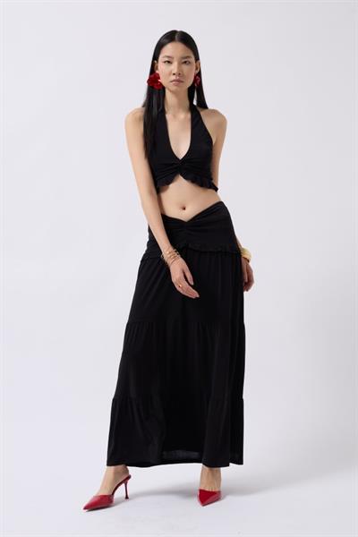 Büzgü Detay Asimetrik Bel Etek