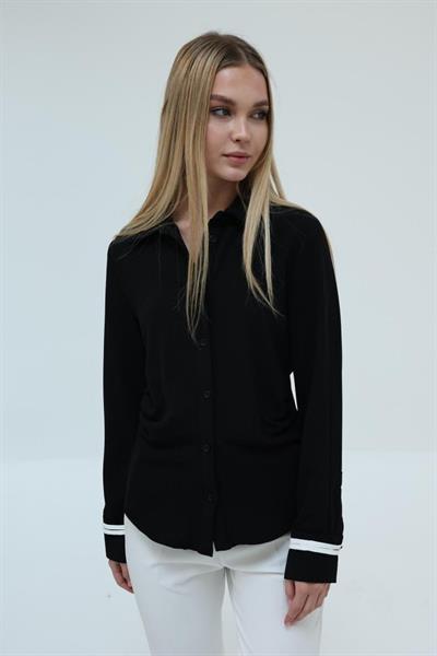 Büzgü Detaylı Crep Gömlek - Siyah