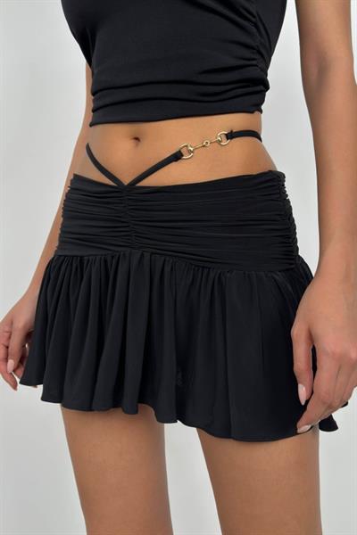 Büzgülü Bel Lastikli Mini Etek