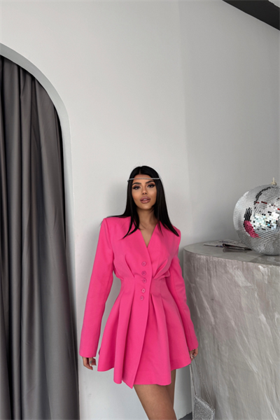 CEKET ELBİSE PENS DETAYLI - Pembe