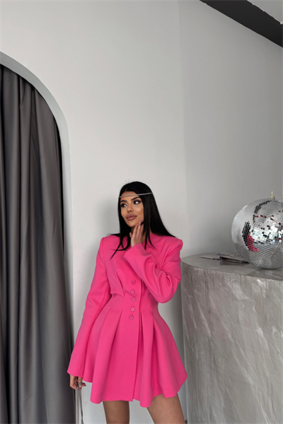 CEKET ELBİSE PENS DETAYLI - Pembe