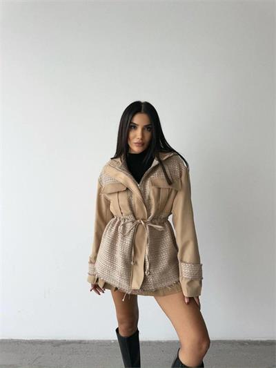 CHANEL -TRENCH  GARNİLİ KAPİŞONLU BELDEN BÜZGÜLÜ MONT - Bej