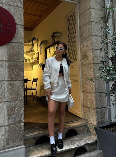 CHANEL CROP CEKET-KISA ETEK TAKIM - Beyaz