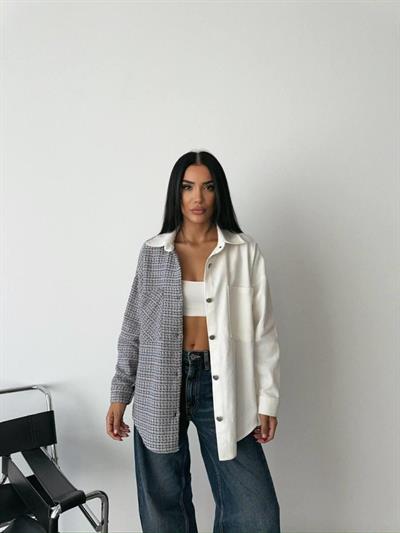 CHANEL PARÇALI GÖMLEK - Mavi-Ekru