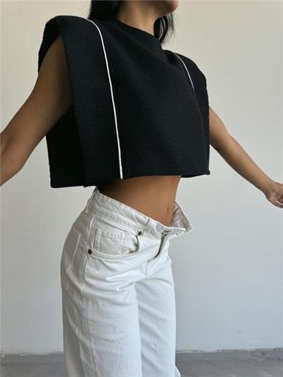 CHANEL VATKALI CROP BLUZ - Siyah