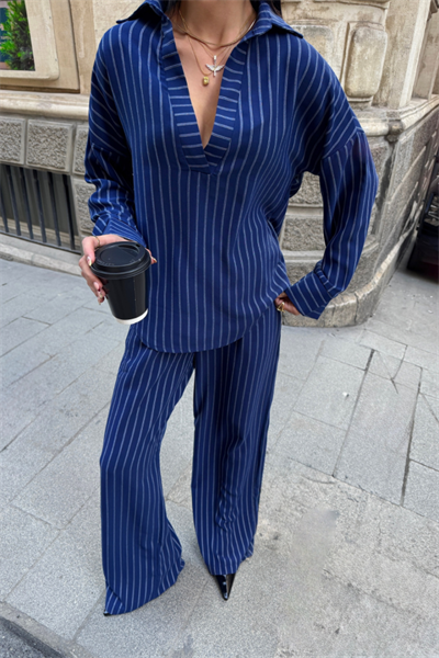 ÇİZGİLİ BLUZ  - PANTOLON TAKIM - Lacivert