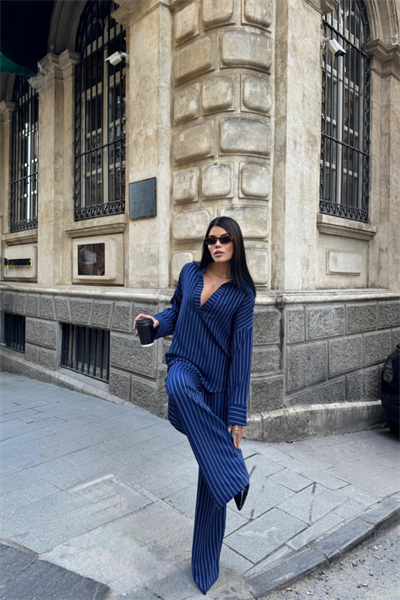 ÇİZGİLİ BLUZ  - PANTOLON TAKIM - Lacivert