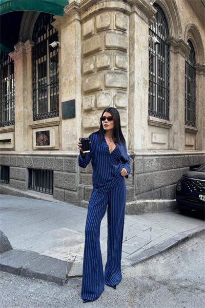 ÇİZGİLİ BLUZ  - PANTOLON TAKIM - Lacivert