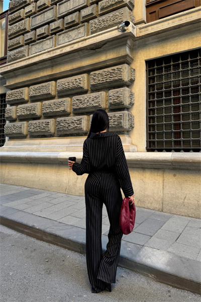 ÇİZGİLİ BLUZ  - PANTOLON TAKIM - Siyah