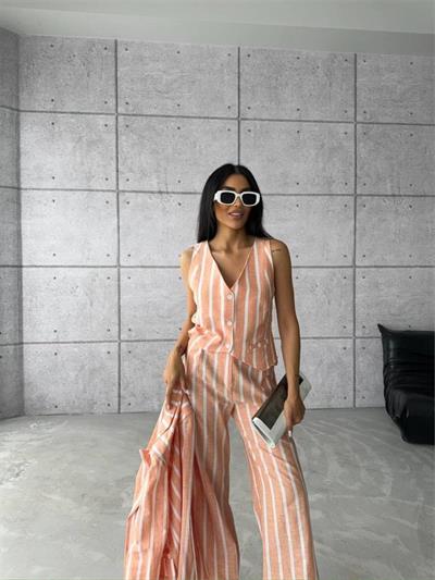 ÇİZGİLİ CEKET KETEN - Orange