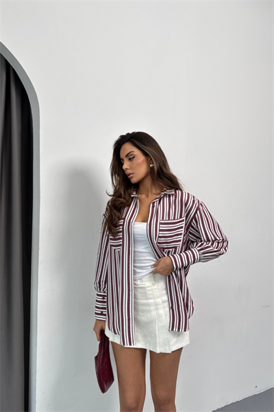 ÇİZGİLİ GÖMLEK - Bordo