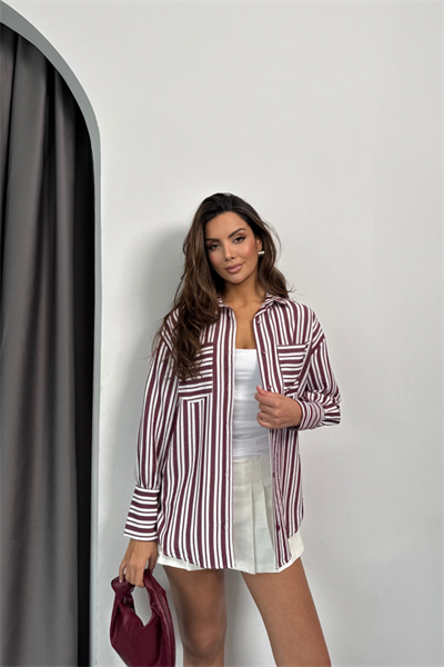 ÇİZGİLİ GÖMLEK - Bordo