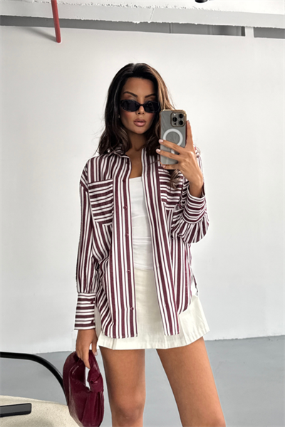 ÇİZGİLİ GÖMLEK - Bordo