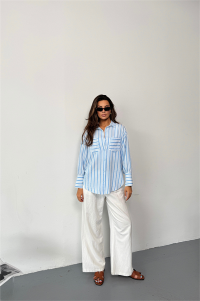 ÇİZGİLİ GÖMLEK - Mavi