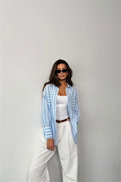 ÇİZGİLİ GÖMLEK - Mavi