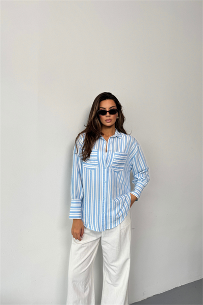 ÇİZGİLİ GÖMLEK - Mavi