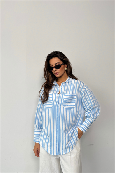 ÇİZGİLİ GÖMLEK - Mavi