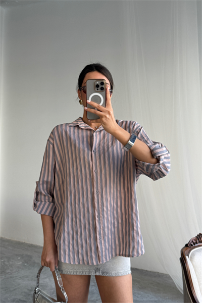 ÇİZGİLİ GÖMLEKKETEN - Antrasit