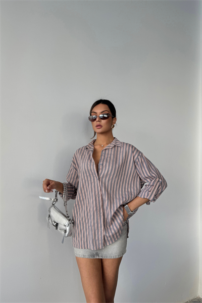 ÇİZGİLİ GÖMLEKKETEN - Antrasit