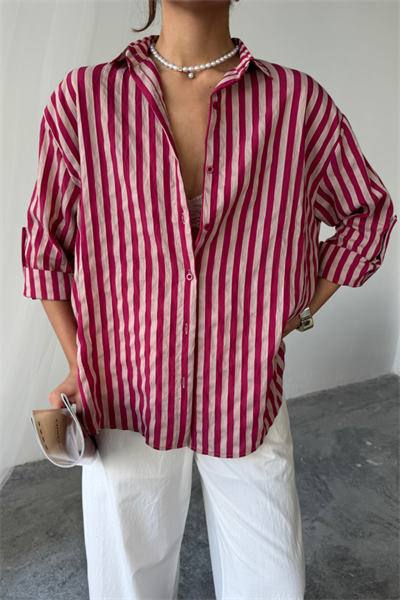 ÇİZGİLİ GÖMLEKKETEN - Bordo