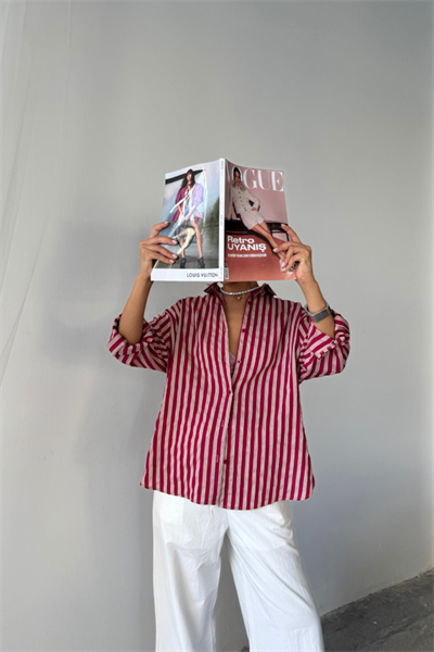 ÇİZGİLİ GÖMLEKKETEN - Bordo