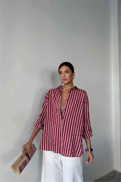 ÇİZGİLİ GÖMLEKKETEN - Bordo