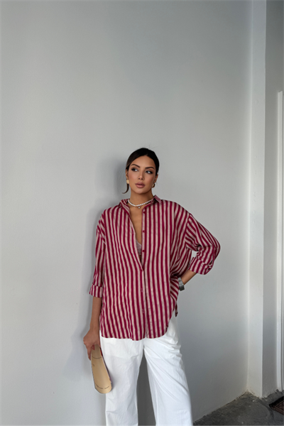 ÇİZGİLİ GÖMLEKKETEN - Bordo