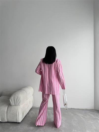 ÇİZGİLİ KETEN YELEK-PANTOLON TAKIM - Pembe