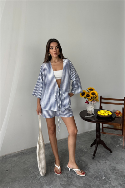 ÇİZGİLİ TUNİK -  ŞORT TAKIM - Lacivert