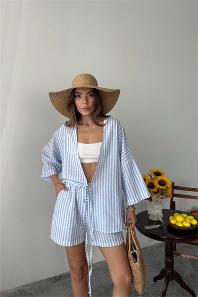 ÇİZGİLİ TUNİK -ŞORT TAKIM - Mavi