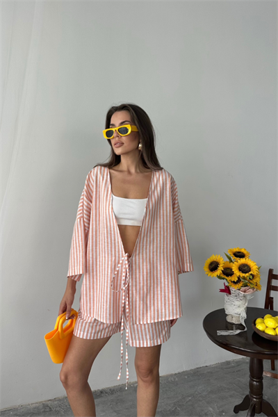 ÇİZGİLİ TUNİK -  ŞORT TAKIM - Orange