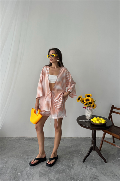 ÇİZGİLİ TUNİK -  ŞORT TAKIM - Orange