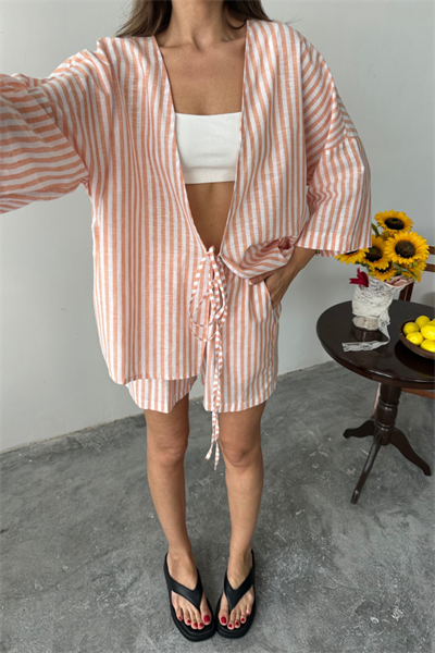 ÇİZGİLİ TUNİK -  ŞORT TAKIM - Orange