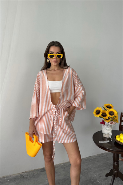 ÇİZGİLİ TUNİK -  ŞORT TAKIM - Orange