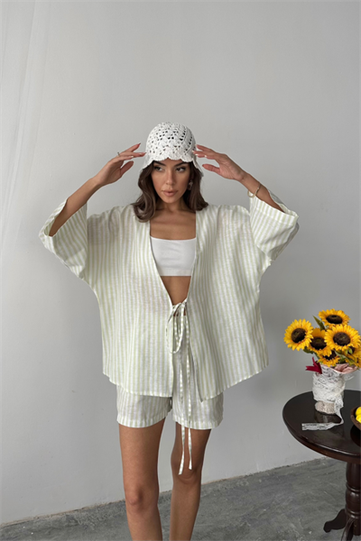 ÇİZGİLİ TUNİK -  ŞORT TAKIM - Yeşil