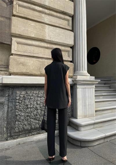 ÇİZGİLİ UZUN YELEK - PANTOLON TAKIM POLVİSCON - Antrasit