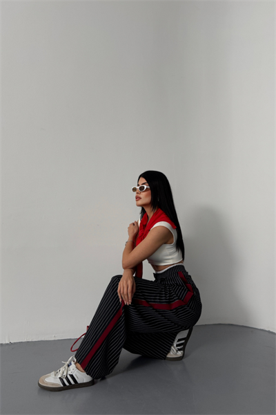 ÇİZGİLİ YANLAR ŞERİT DETAYLI PANTOLON - Lacivert