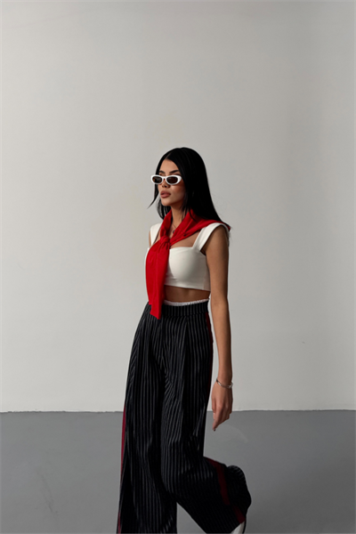 ÇİZGİLİ YANLAR ŞERİT DETAYLI PANTOLON - Lacivert