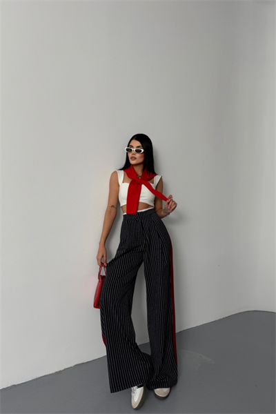 ÇİZGİLİ YANLAR ŞERİT DETAYLI PANTOLON - Lacivert