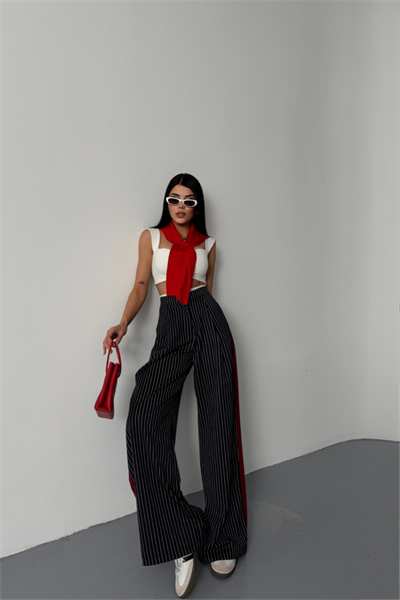 ÇİZGİLİ YANLAR ŞERİT DETAYLI PANTOLON - Lacivert