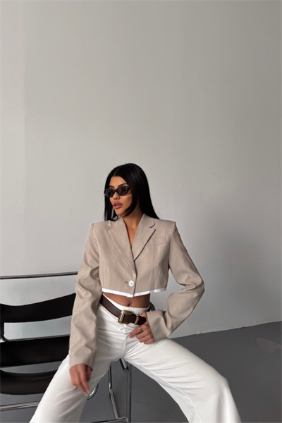 CROP CEKET TEK DÜĞME - Bej