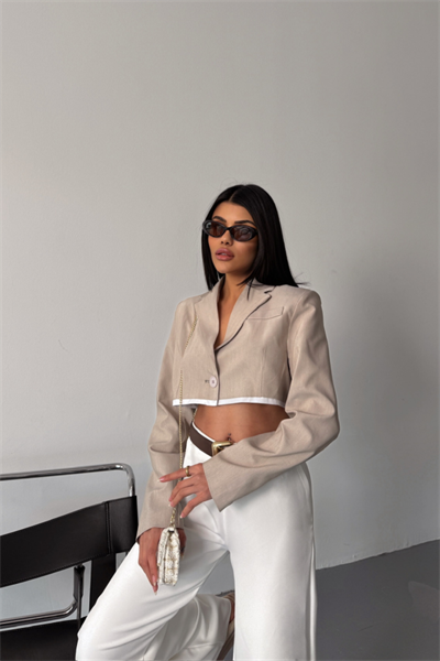 CROP CEKET TEK DÜĞME - Bej