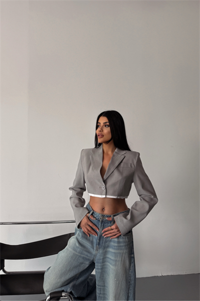 CROP CEKET TEK DÜĞME - Gri