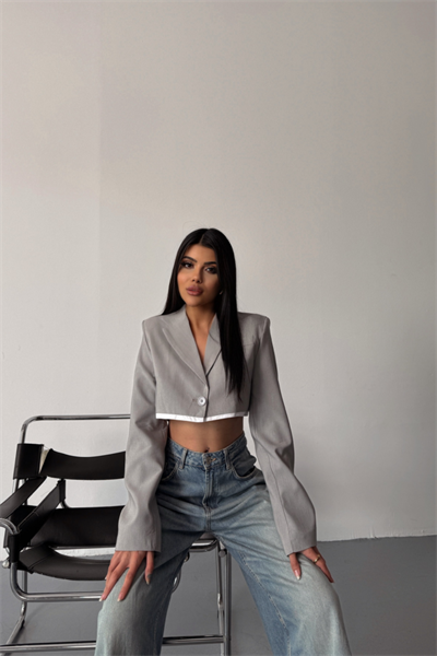 CROP CEKET TEK DÜĞME - Gri