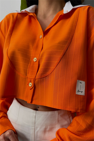 CROP GÖMLEK BEYAZ YAKA VE ETİKET DETAYLI - Orange