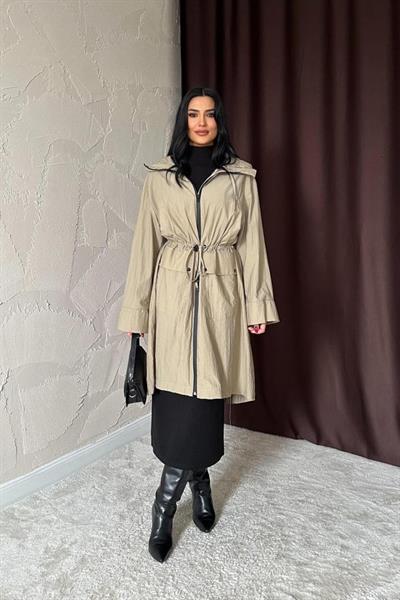 Camel Askı Detaylı Trençkot