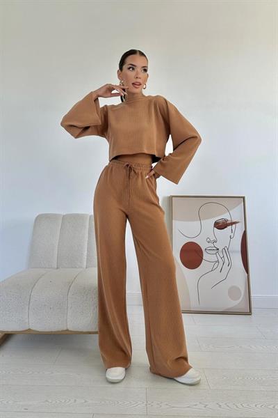 Camel Fitilli Bluz Ve Pantolon Takım