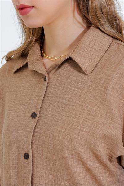 Camel Oversize Keten Alt Üst Takım 6622