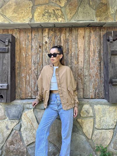 Camel Parçalı Bomber Ceket