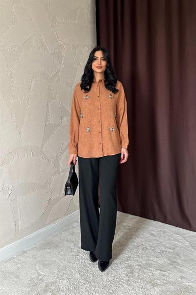Camel Taş İşlemeli Gömlek